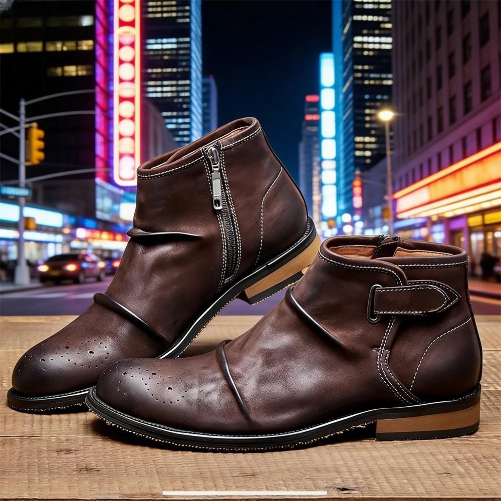 Formal Men Daily Wear Footwear - Męskie botki typu brogsy, z paskiem