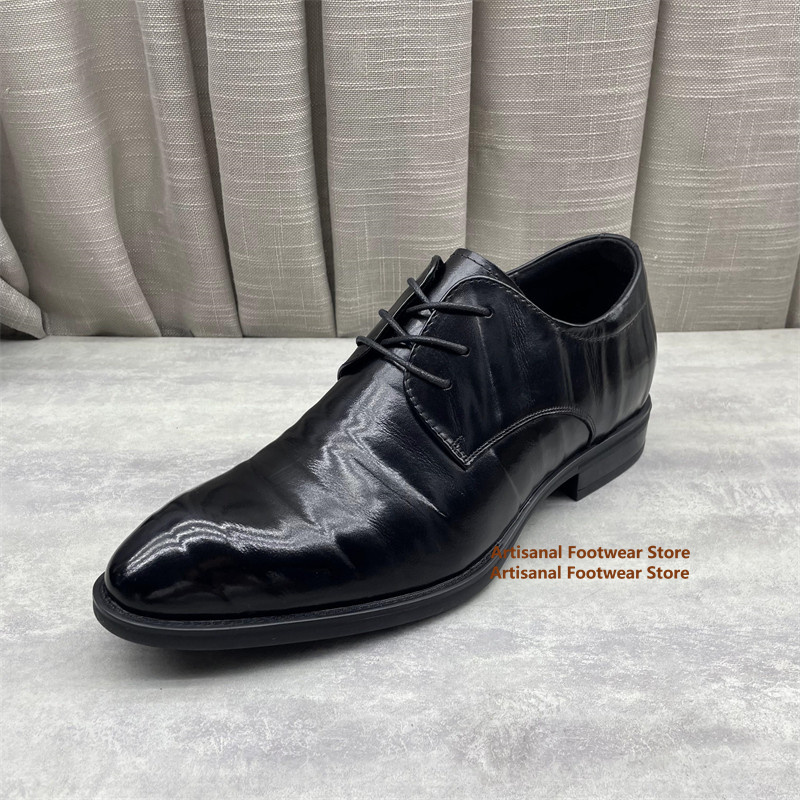 Men'S Formal Office Wear Shoes - Męskie czarne skórzane oksfordy, klasyczne sznurowane