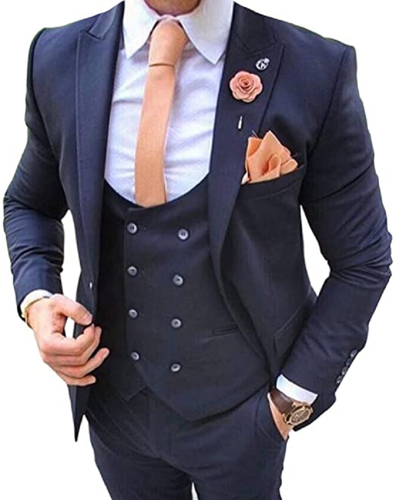 Formal Men Party Wear Jacket - Granatowe garnitury męskie 3-częściowe Kostium Homme