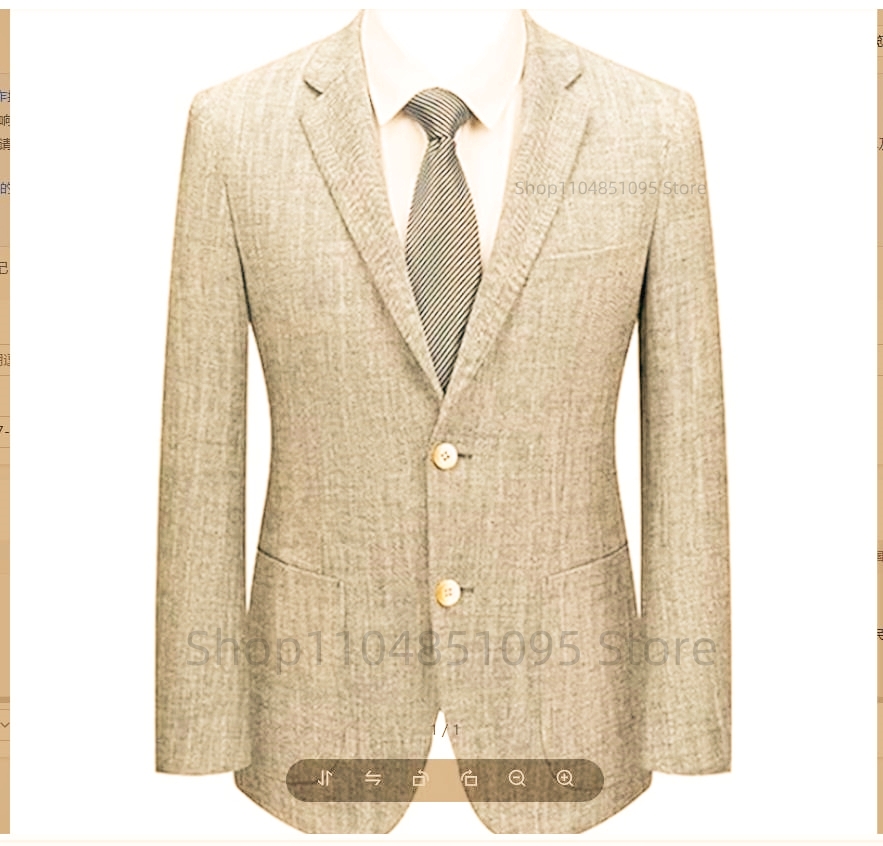 Men Formal Wear Summer - Męska marynarka lniana slim fit beżowo-niebieska,