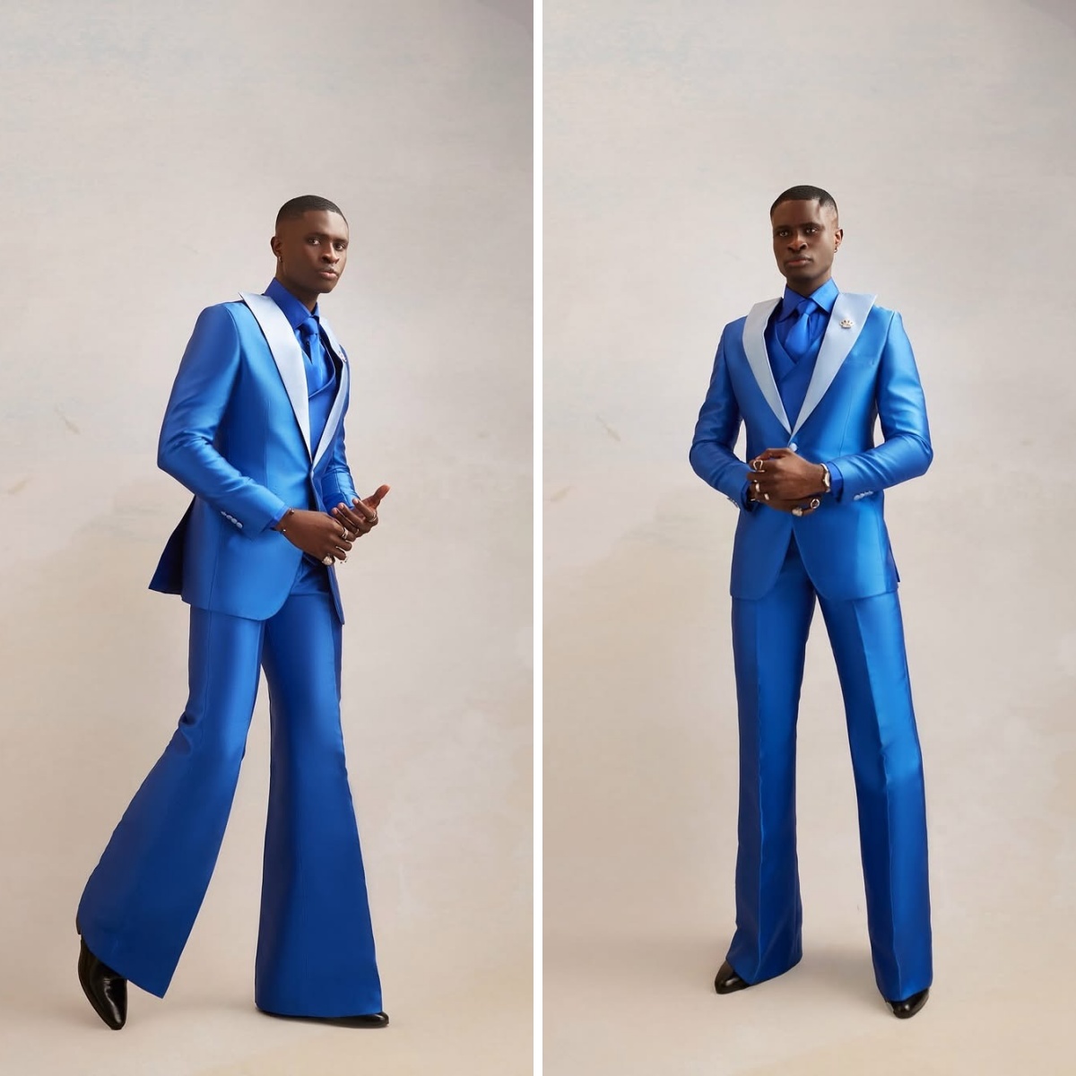 Men Formal Wear Modern - Satynowy garnitur męski 3-częściowy: marynarka +