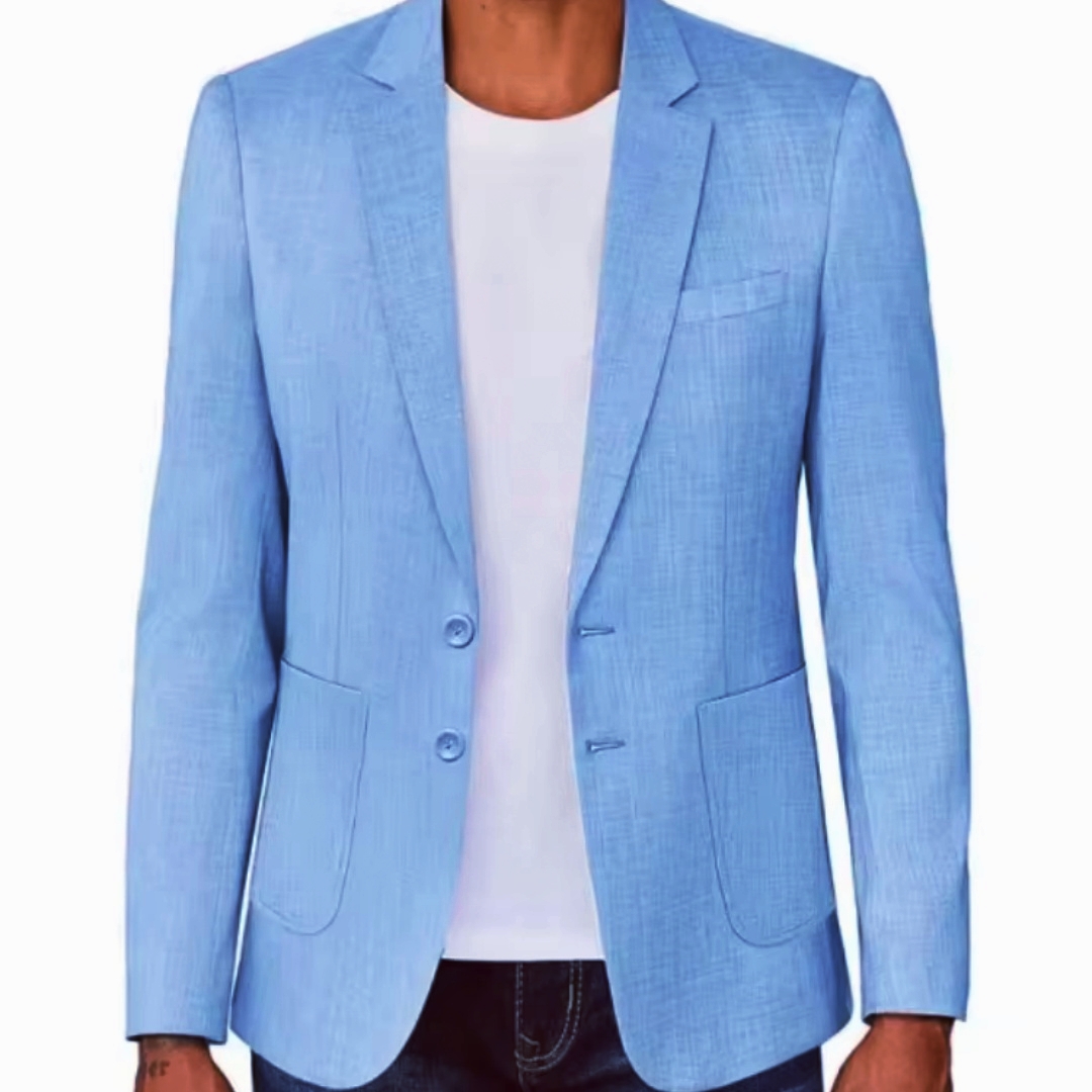 Formal Men Party Wear Jacket - Beżowo-niebieska lniana marynarka męska slim fit,