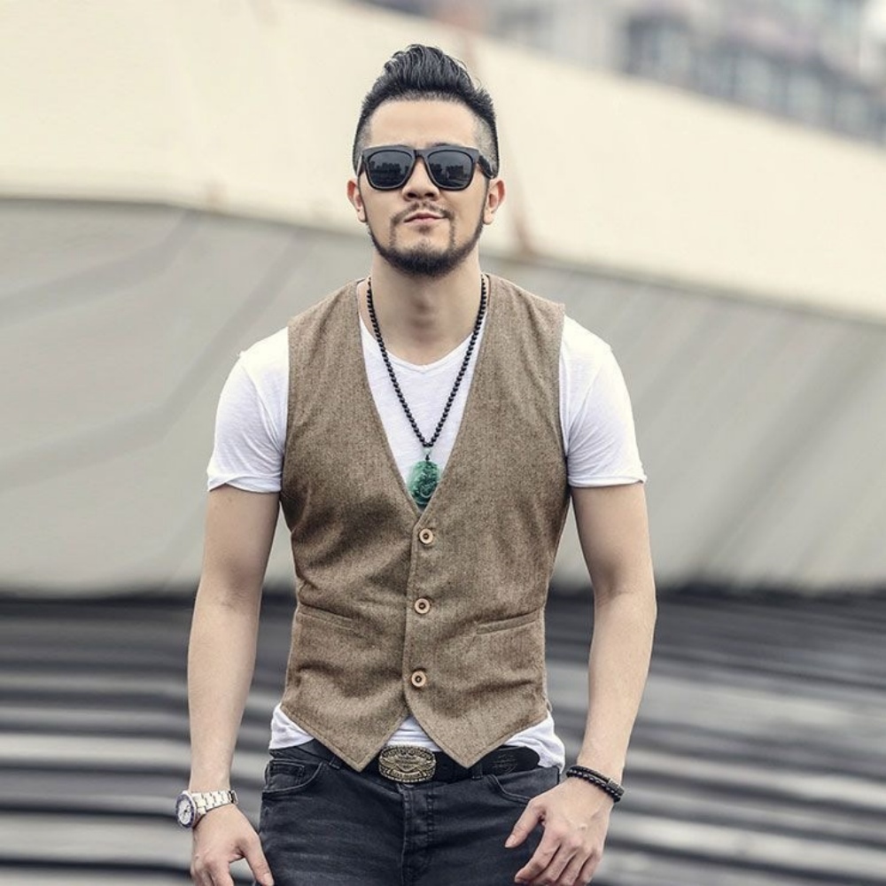 Formal Vest Waistcoat - Męska lniana kamizelka z dekoltem w