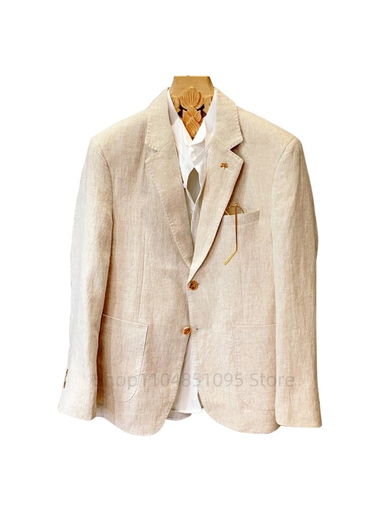 Beżowe męskie garnitury lniane – Men Formal Wear Summer recenzja i cena