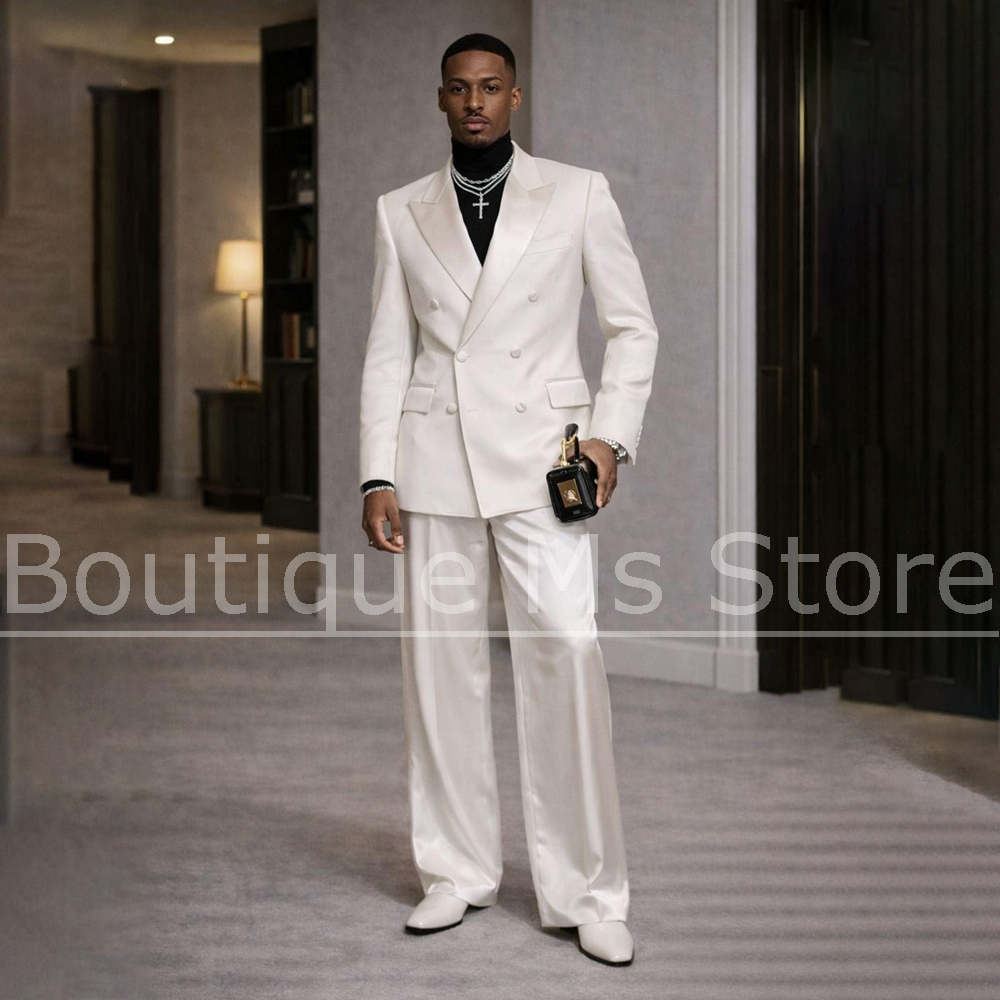 Męski biały satynowy garnitur  – Men Formal Wear Modern recenzja i cena
