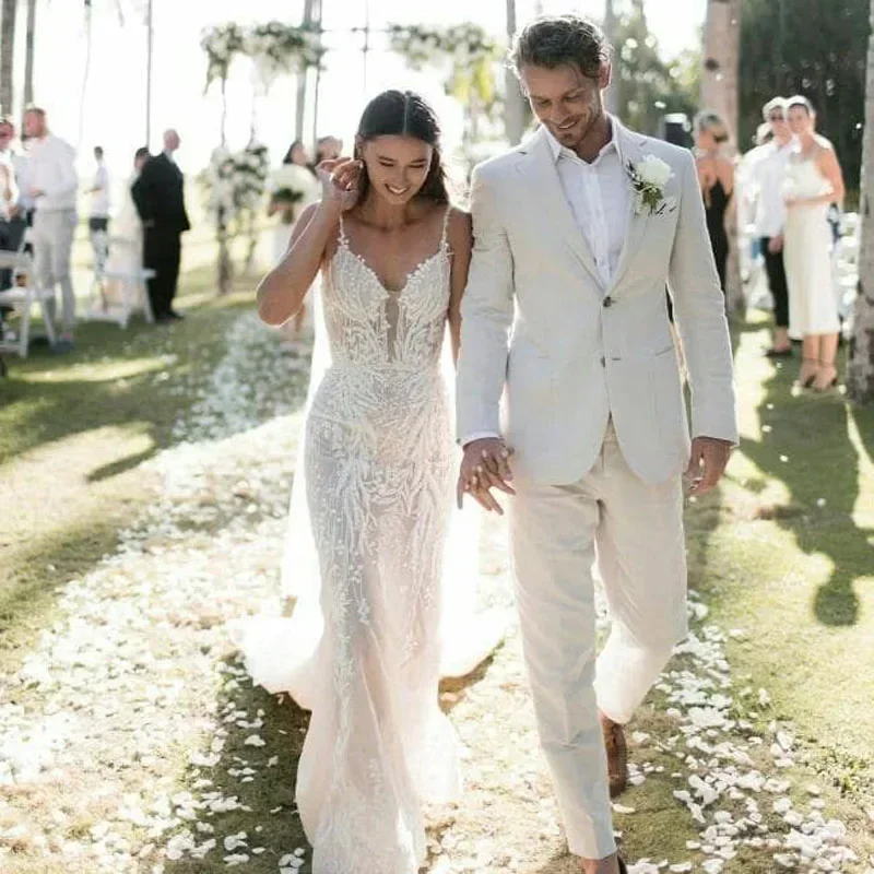 Lniany smoking ślubny dla mężc – Men Formal Wear Summer recenzja i cena