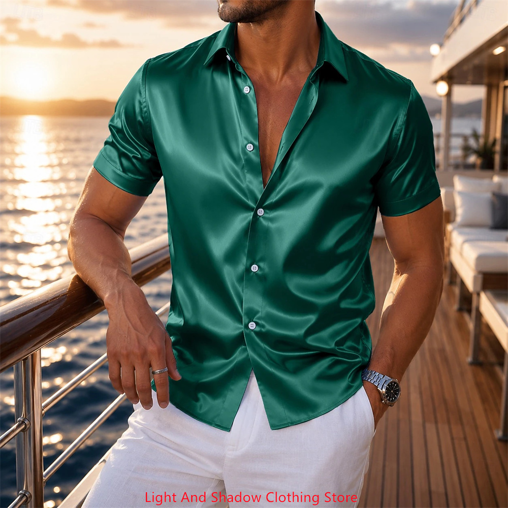 Męska satynowa koszula z krótk – Men Formal Wear Summer recenzja i cena