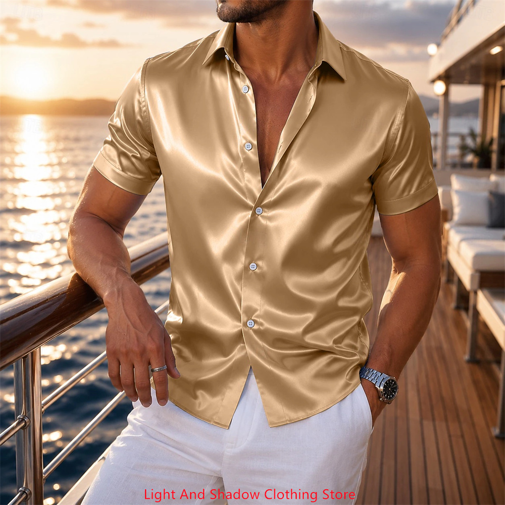 Męska satynowa koszula z krótk – Men Formal Wear Summer recenzja i cena
